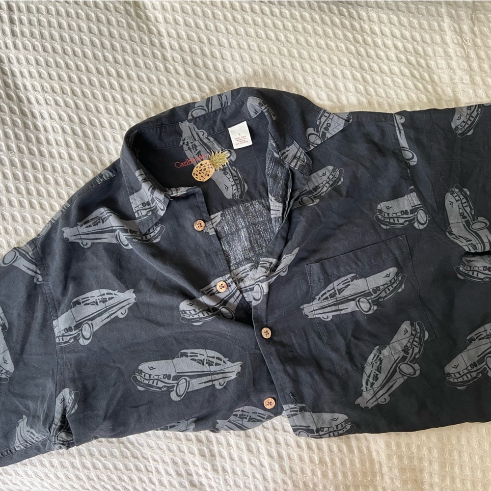 Caribbean black classic car silk vintage button up